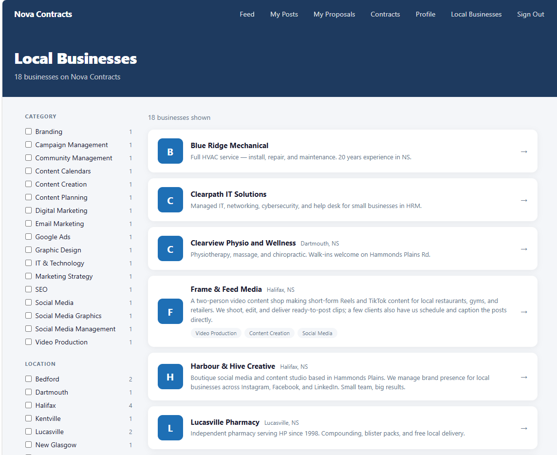 Business directory screenshot