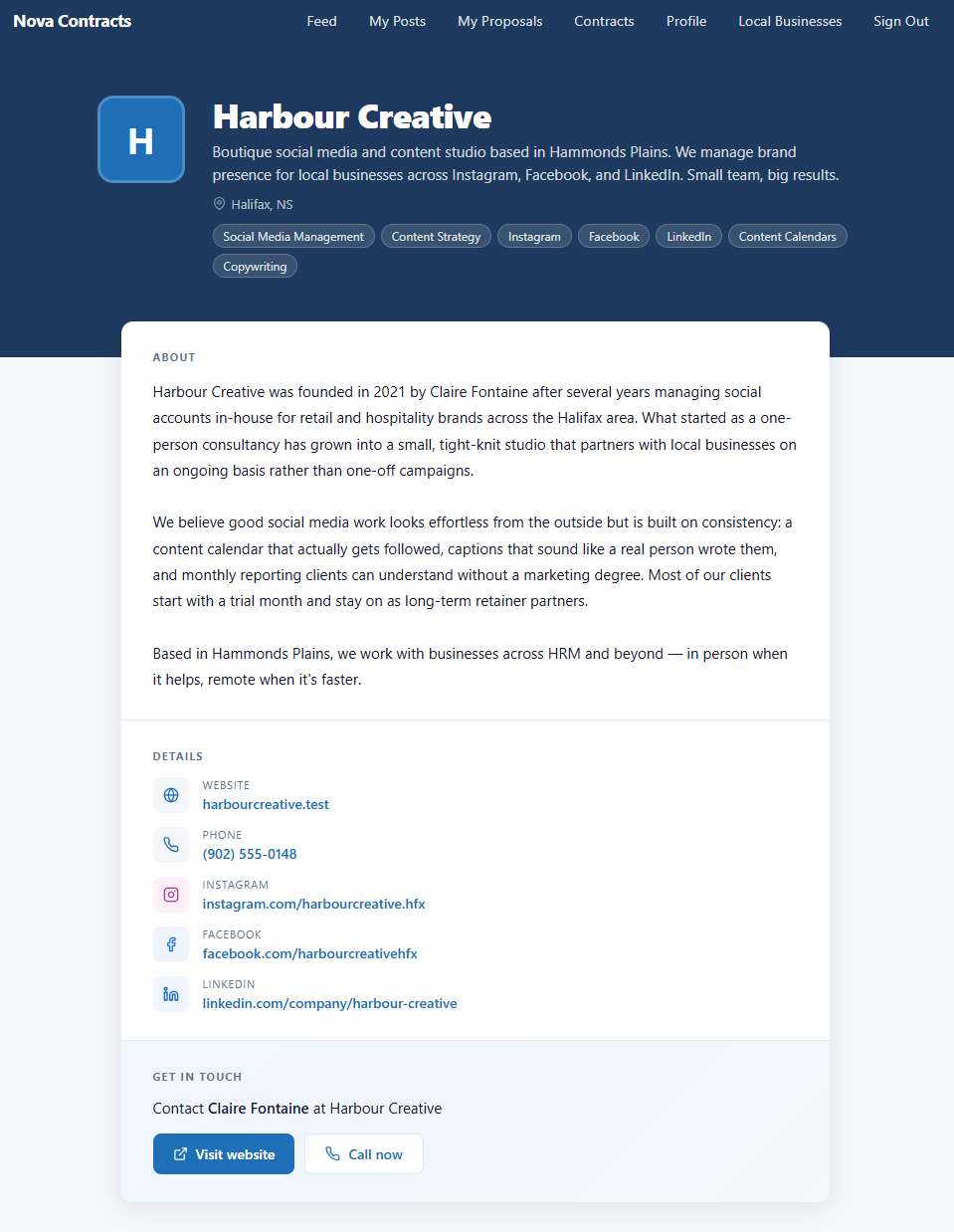 Business profile page screenshot